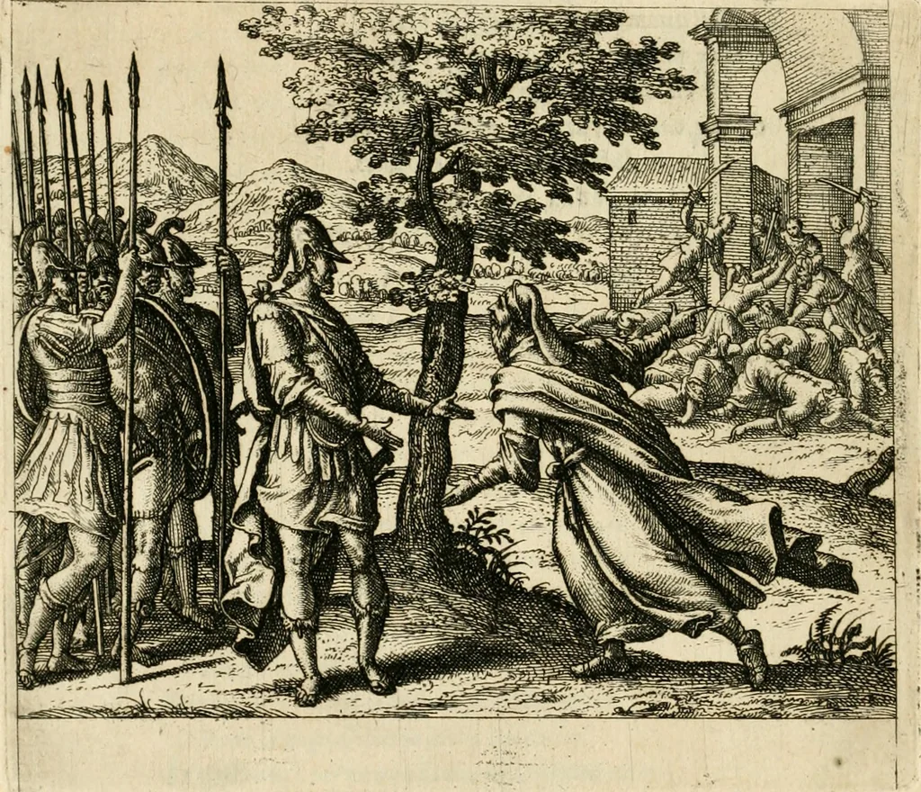 An illustration from David, virtvtis exercitatissimae probatum Deo spectaculum : ex Dauidis pastoris, militis, ducis, exsulis ac prophetae exemplis, 1597, leaf 51