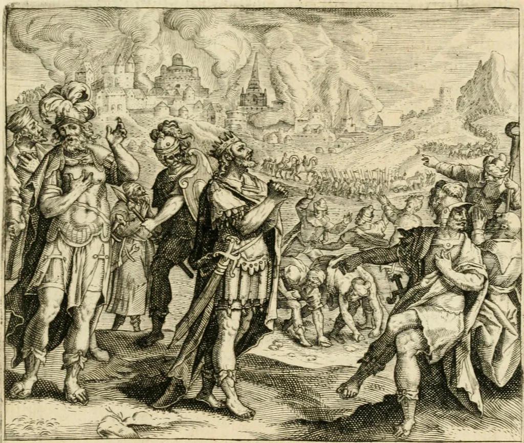 An illustration from David, virtvtis exercitatissimae probatum Deo spectaculum : ex Dauidis pastoris, militis, ducis, exsulis ac prophetae exemplis, 1597, leaf 68
