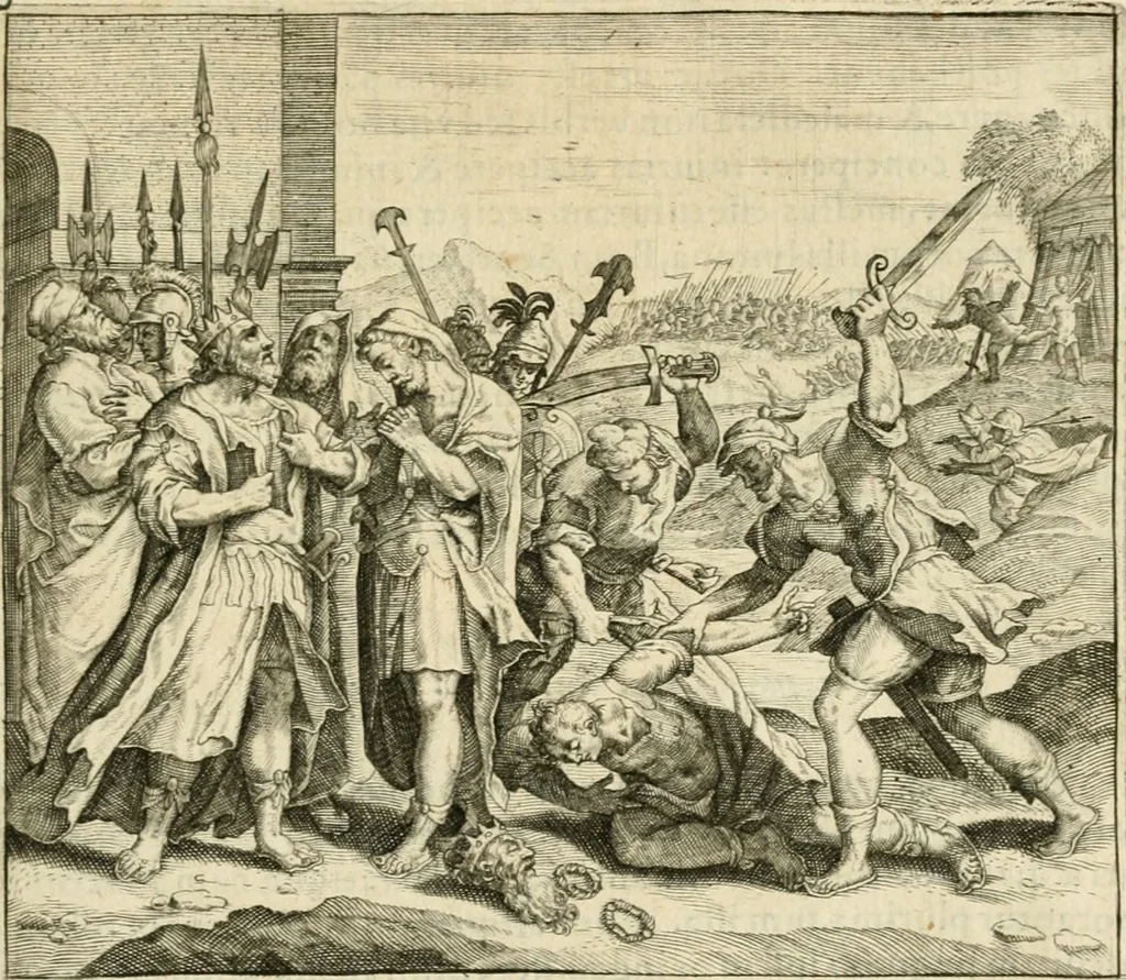 An illustration from David, virtvtis exercitatissimae probatum Deo spectaculum : ex Dauidis pastoris, militis, ducis, exsulis ac prophetae exemplis, 1597, leaf 76