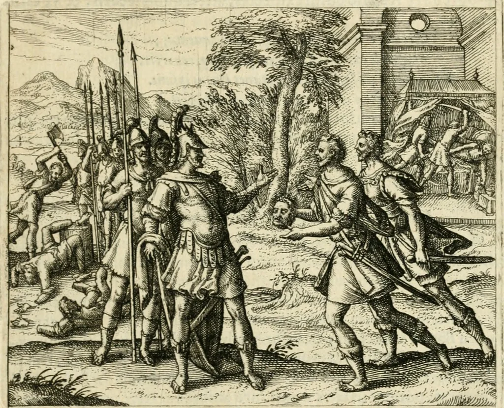 An illustration from David, virtvtis exercitatissimae probatum Deo spectaculum : ex Dauidis pastoris, militis, ducis, exsulis ac prophetae exemplis, 1597, leaf 86