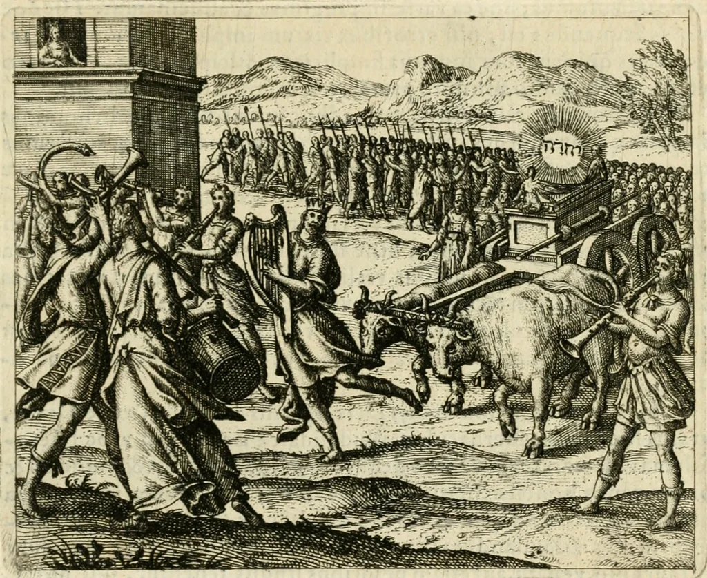 An illustration from David, virtvtis exercitatissimae probatum Deo spectaculum : ex Dauidis pastoris, militis, ducis, exsulis ac prophetae exemplis, 1597, leaf 90