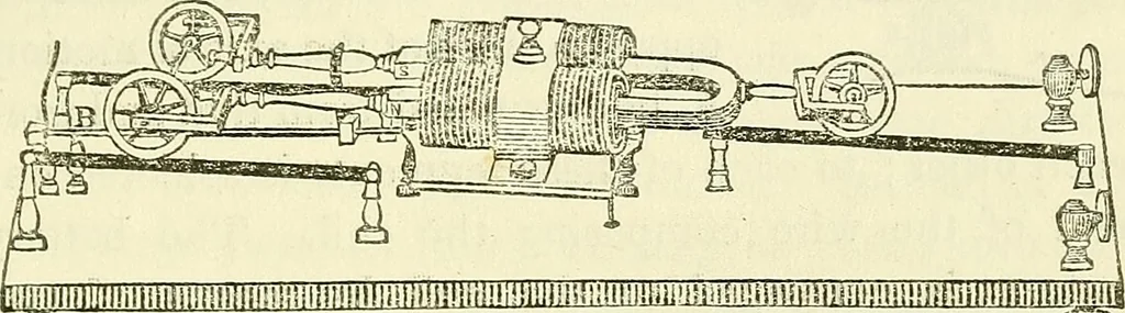 An illustration from Davis's manual of magnetism : including galvanism, magnetism, electro-magnetism, electro-dynamics, magneto-electricity, and thermo-electricity, 1854, leaf 136