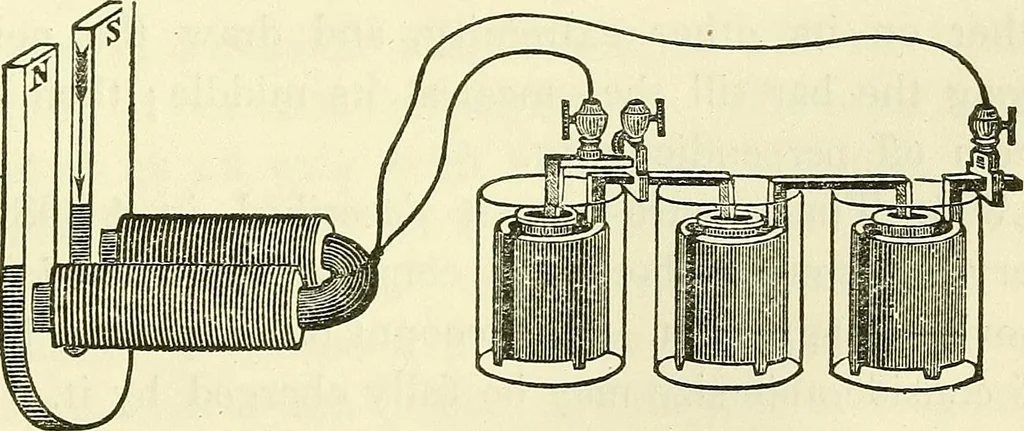 An illustration from Davis's manual of magnetism : including galvanism, magnetism, electro-magnetism, electro-dynamics, magneto-electricity, and thermo-electricity, 1854, leaf 206