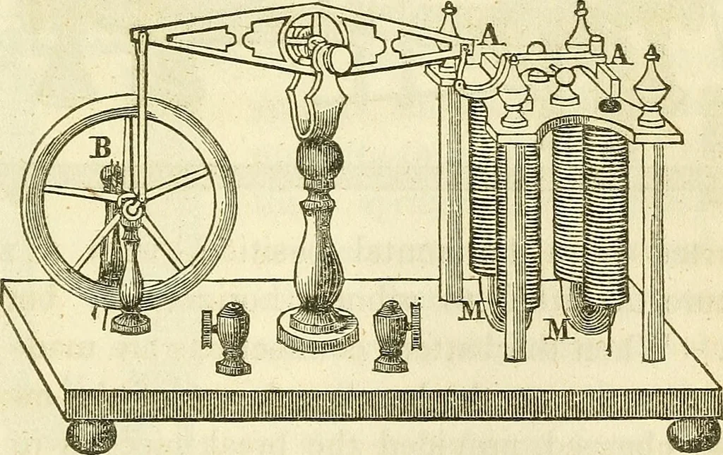 An illustration from Davis's manual of magnetism : including galvanism, magnetism, electro-magnetism, electro-dynamics, magneto-electricity, and thermo-electricity, 1854, leaf 222