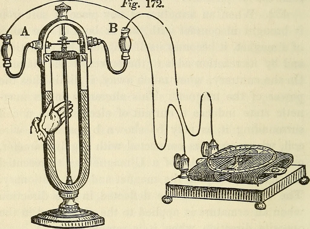 An illustration from Davis's manual of magnetism : including galvanism, magnetism, electro-magnetism, electro-dynamics, magneto-electricity, and thermo-electricity, 1854, leaf 285