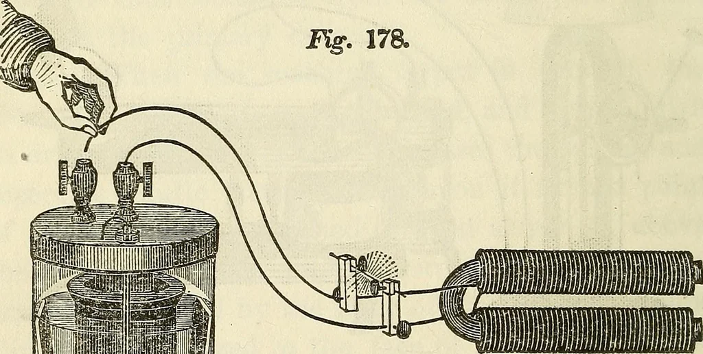 An illustration from Davis's manual of magnetism : including galvanism, magnetism, electro-magnetism, electro-dynamics, magneto-electricity, and thermo-electricity, 1854, leaf 299