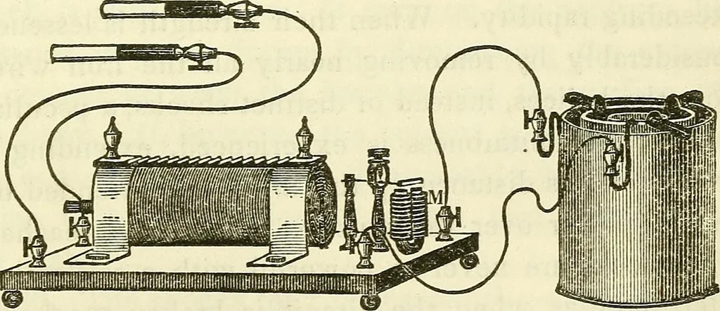 An illustration from Davis's manual of magnetism : including galvanism, magnetism, electro-magnetism, electro-dynamics, magneto-electricity, and thermo-electricity, 1854, leaf 318