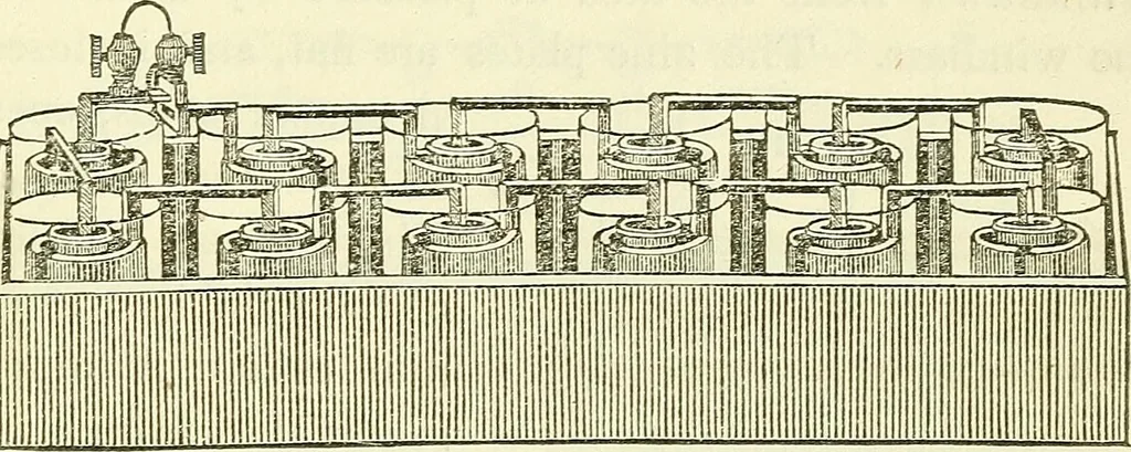 An illustration from Davis's manual of magnetism : including galvanism, magnetism, electro-magnetism, electro-dynamics, magneto-electricity, and thermo-electricity, 1854, leaf 46