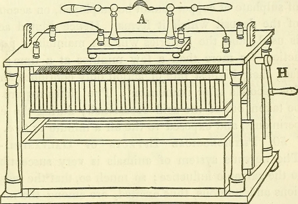 An illustration from Davis's manual of magnetism : including galvanism, magnetism, electro-magnetism, electro-dynamics, magneto-electricity, and thermo-electricity, 1854, leaf 48