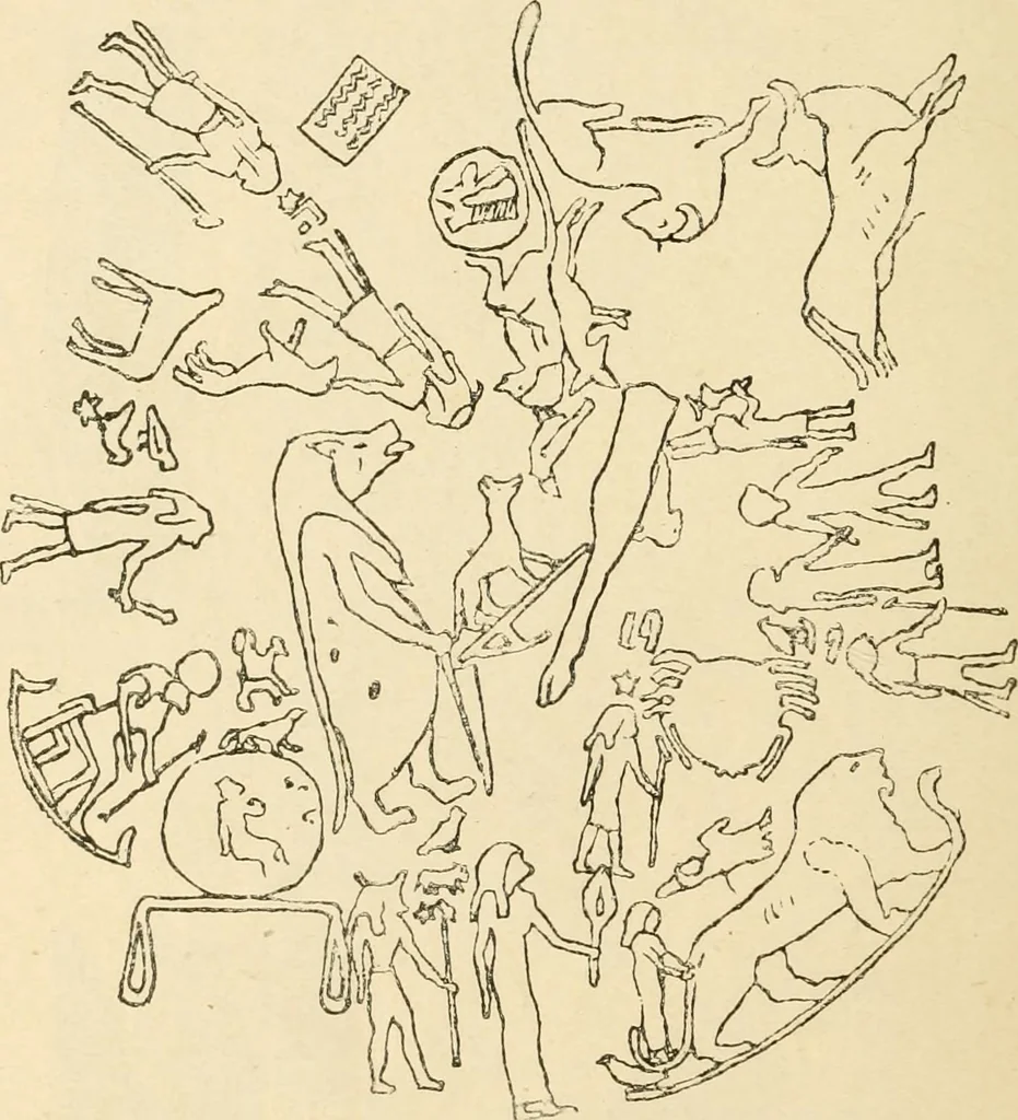 An illustration from The dawn of astronomy; a study of the temple-worship and mythology of the ancient Egyptians, 1894, leaf 38