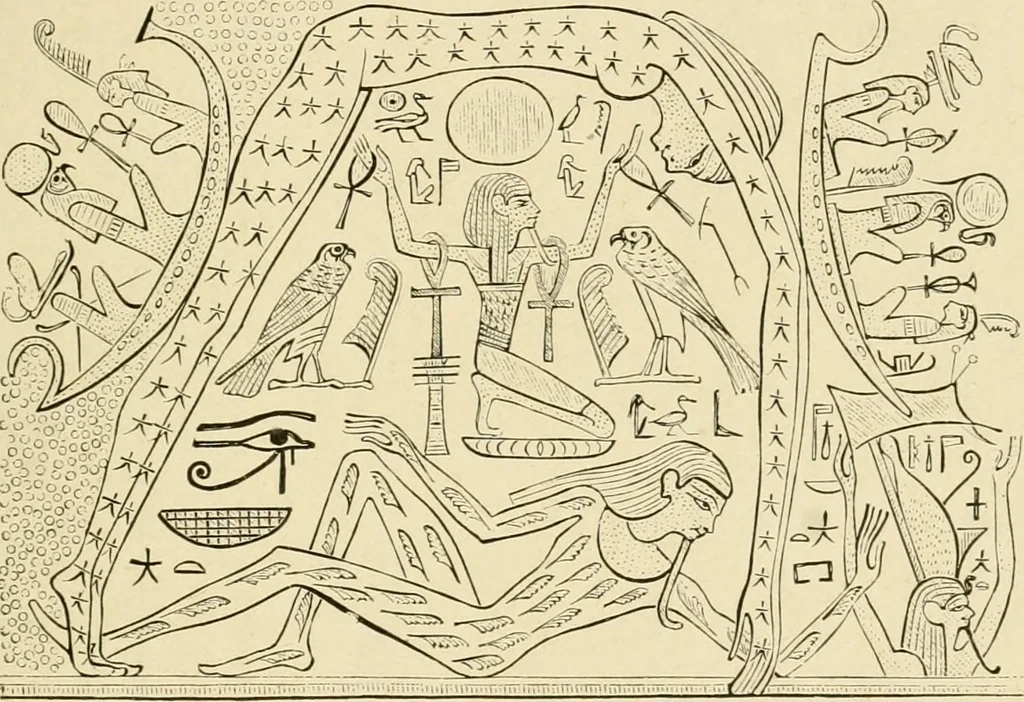 An illustration from The dawn of astronomy; a study of the temple-worship and mythology of the ancient Egyptians, 1894, leaf 55