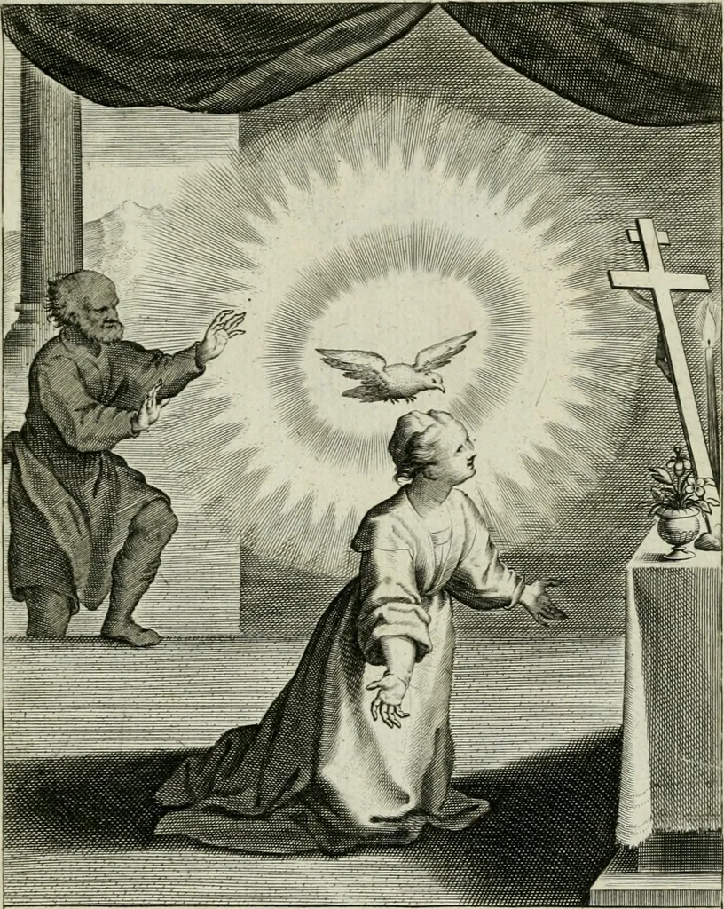 An illustration from D. Catharinae Senensis virginis Ss.mae Ord. Praedicatorum vita ac miracula selectiora formis aeneis expressa, 1603, leaf 16