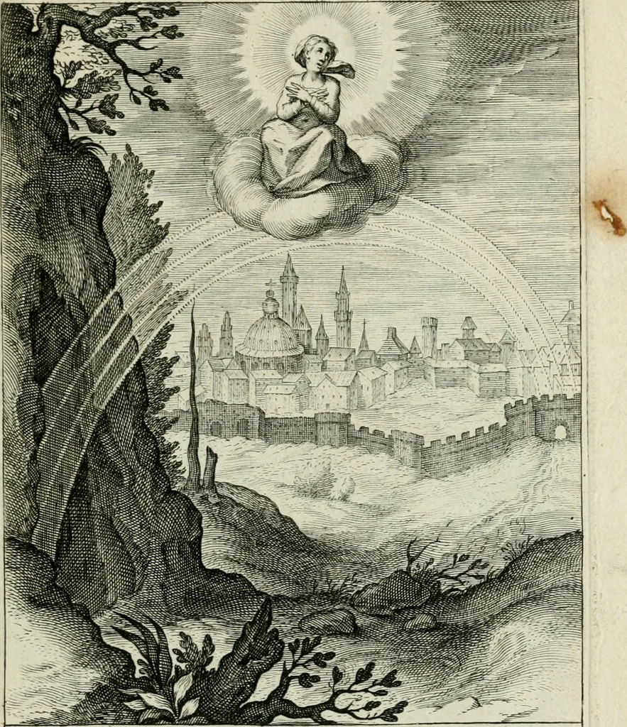 An illustration from D. Catharinae Senensis virginis Ss.mae Ord. Praedicatorum vita ac miracula selectiora formis aeneis expressa, 1603, leaf 18