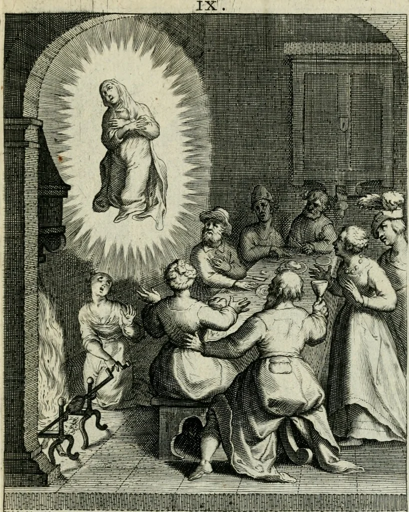 An illustration from D. Catharinae Senensis virginis Ss.mae Ord. Praedicatorum vita ac miracula selectiora formis aeneis expressa, 1603, leaf 28