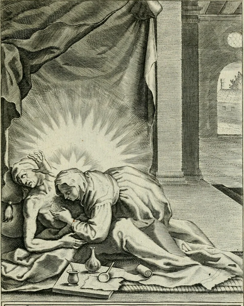 An illustration from D. Catharinae Senensis virginis Ss.mae Ord. Praedicatorum vita ac miracula selectiora formis aeneis expressa, 1603, leaf 38