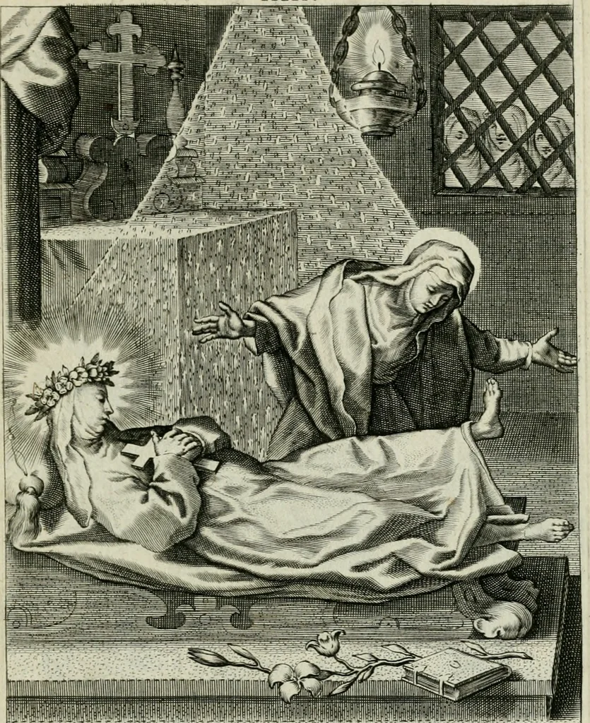 An illustration from D. Catharinae Senensis virginis Ss.mae Ord. Praedicatorum vita ac miracula selectiora formis aeneis expressa, 1603, leaf 48