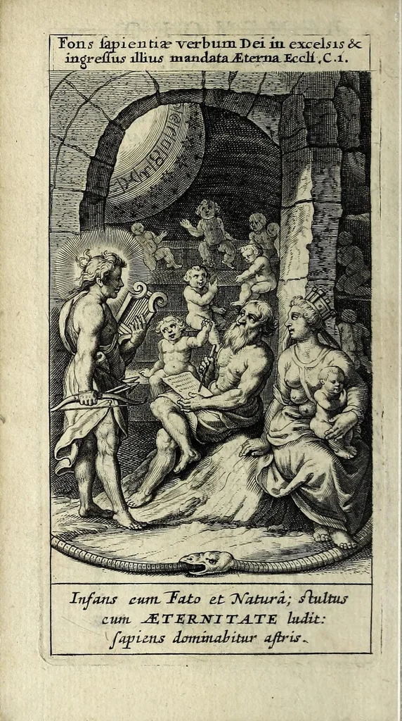 An illustration from De aeternitate considerationes : coram Sermo. vtriusq[ue] Bavariae Duce, S.R.I. Archidapifero, Electore, Maximiliano et Sermâ. coniuge Elisabetha explicatae : eisdem inscriptae et dedicatae, 1631, leaf 14