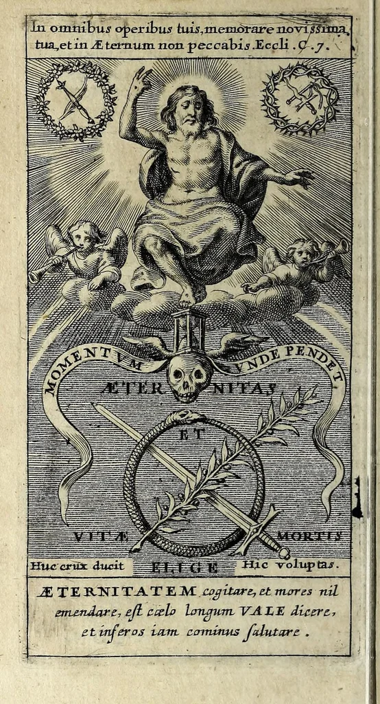 An illustration from De aeternitate considerationes : coram Sermo. vtriusq[ue] Bavariae Duce, S.R.I. Archidapifero, Electore, Maximiliano et Sermâ. coniuge Elisabetha explicatae : eisdem inscriptae et dedicatae, 1631, leaf 150