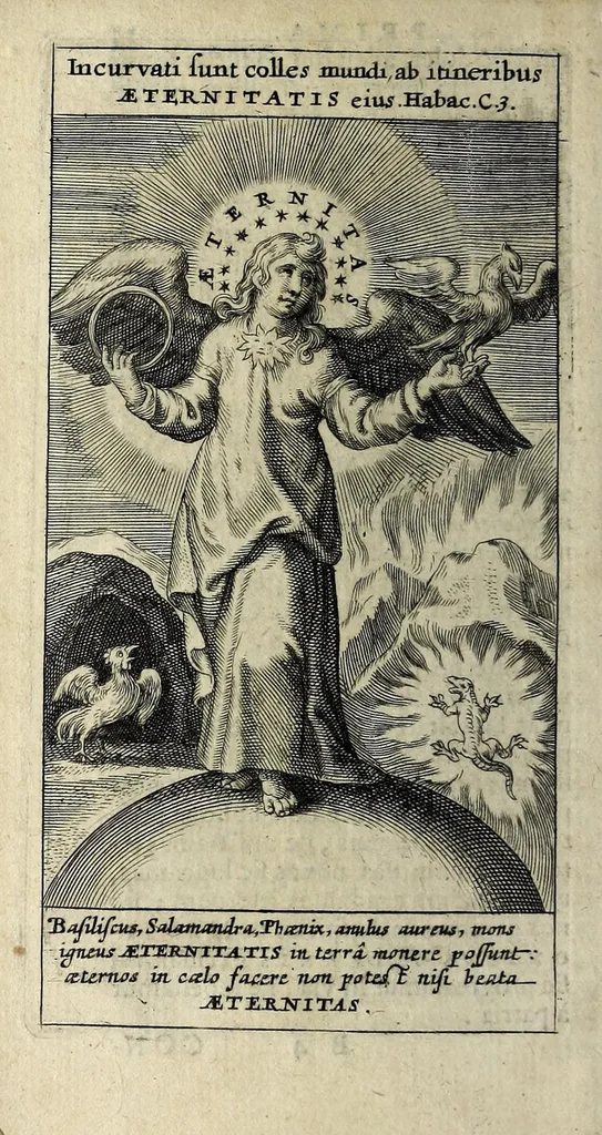 An illustration from De aeternitate considerationes : coram Sermo. vtriusq[ue] Bavariae Duce, S.R.I. Archidapifero, Electore, Maximiliano et Sermâ. coniuge Elisabetha explicatae : eisdem inscriptae et dedicatae, 1631, leaf 30
