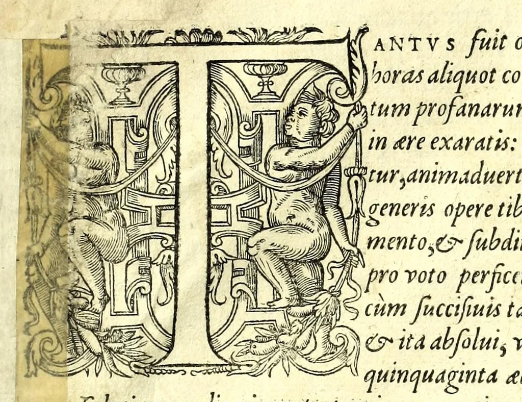 An illustration from De architectura Iacobi Androuetii du Cerceau, opus : quo descriptae sunt aedificiorum quinquaginta planè dissimilium ichnographiae, in omnium non modò potentiorum, sed etiam mediocrium & tenuiorum gratia[m], quos aedificandi studium oblectat: adiunctâ vsus & commoditatis in habitationibus singulis expositione, vnà cum integra cuisque aedificij dimensione. Hûc accedit breuis explicatio de structurarum, quibus aedifica constant, dimensione per orgyiam, que Gallica est architectorum mensura, sex longa pedes: quâ certè methodo nemo non aedificia quaevis metiri, & futuri in aedificando sumptus rationem secum inire poterit .., 1559, leaf 11