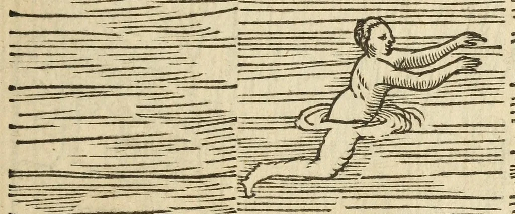 An illustration from De arte natandi libri duo : quorum prior regulas ipsius artis, posterior vero praxin demonstrationemque continet, 1587, leaf 43