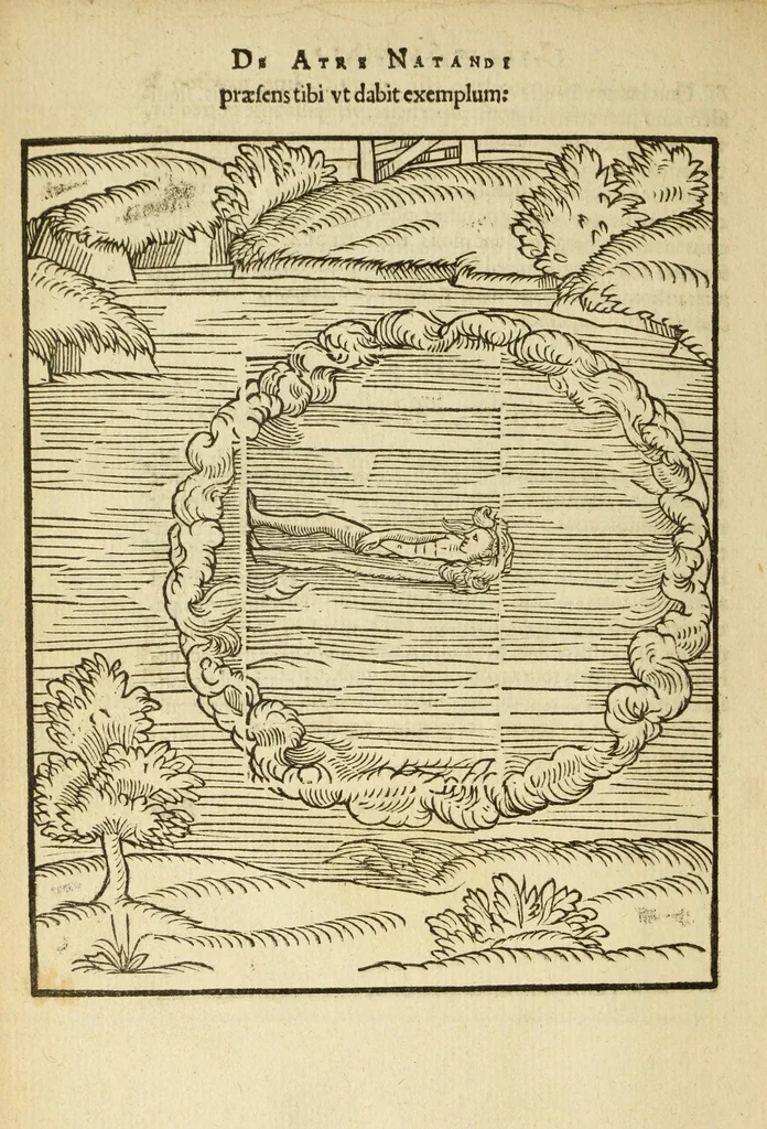 An illustration from De arte natandi libri duo : quorum prior regulas ipsius artis, posterior vero praxin demonstrationemque continet, 1587, leaf 68