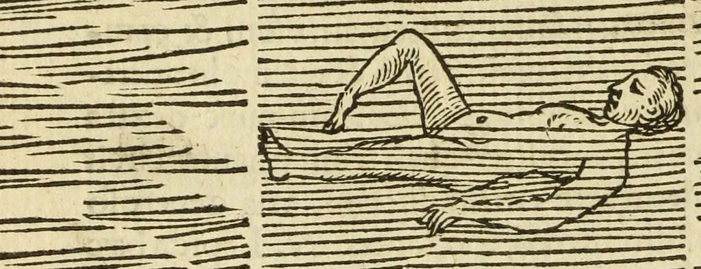 An illustration from De arte natandi libri duo : quorum prior regulas ipsius artis, posterior vero praxin demonstrationemque continet, 1587, leaf 84