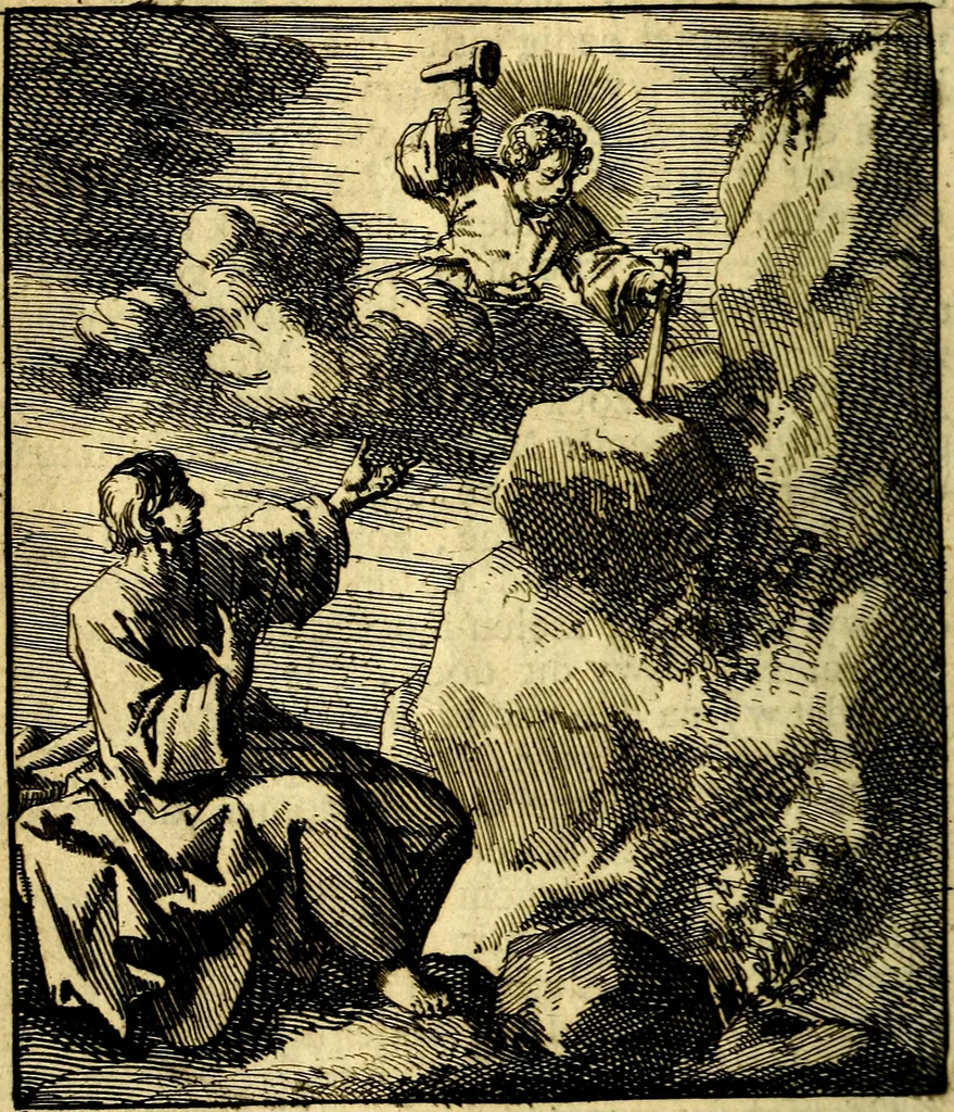 An illustration from De beginselen van Gods koninkryk in den mensch : uytgedrukt in verscheide zinne-beelden : als mede een Alleenspraake met God : benevens eenige Stigtelyke rymen, 1738, leaf 105