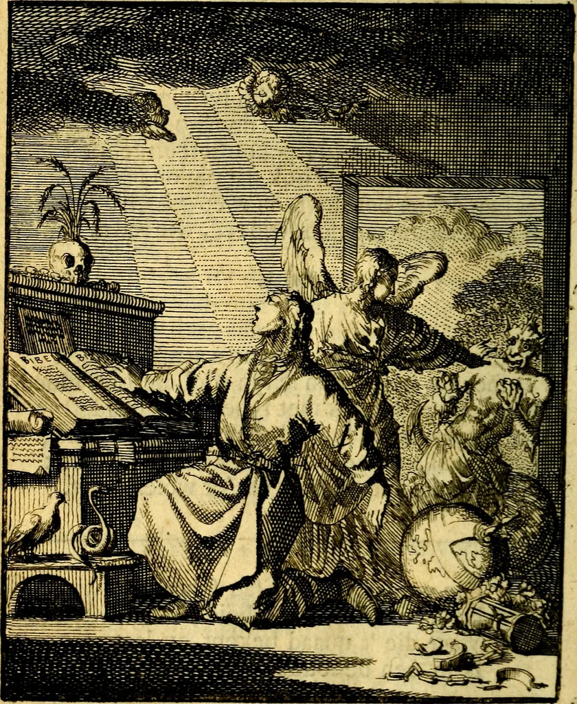 An illustration from De beginselen van Gods koninkryk in den mensch : uytgedrukt in verscheide zinne-beelden : als mede een Alleenspraake met God : benevens eenige Stigtelyke rymen, 1738, leaf 341