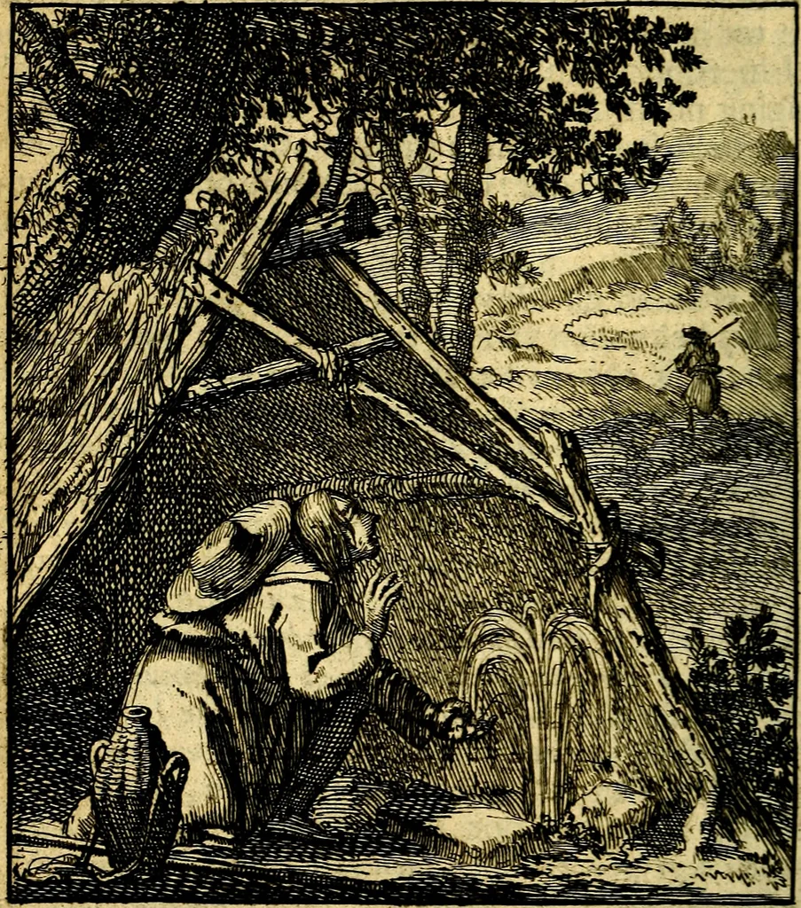 An illustration from De beginselen van Gods koninkryk in den mensch : uytgedrukt in verscheide zinne-beelden : als mede een Alleenspraake met God : benevens eenige Stigtelyke rymen, 1738, leaf 45