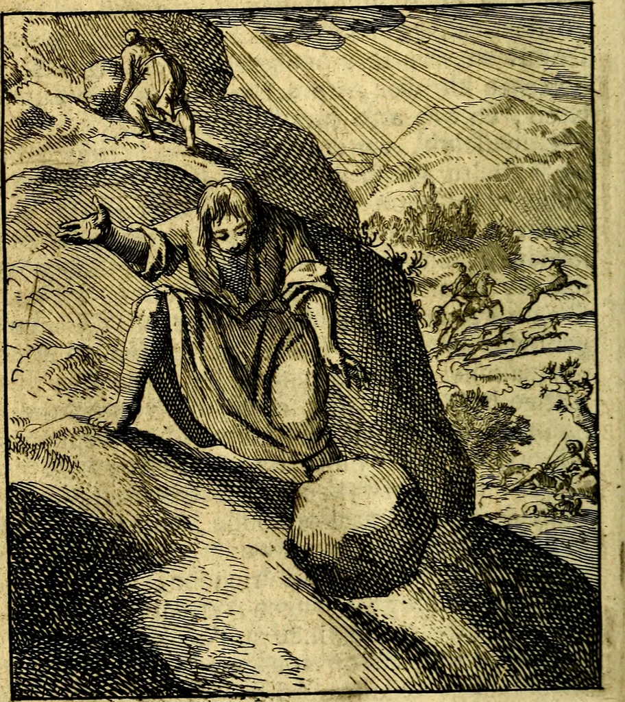 An illustration from De beginselen van Gods koninkryk in den mensch : uytgedrukt in verscheide zinne-beelden : als mede een Alleenspraake met God : benevens eenige Stigtelyke rymen, 1738, leaf 57