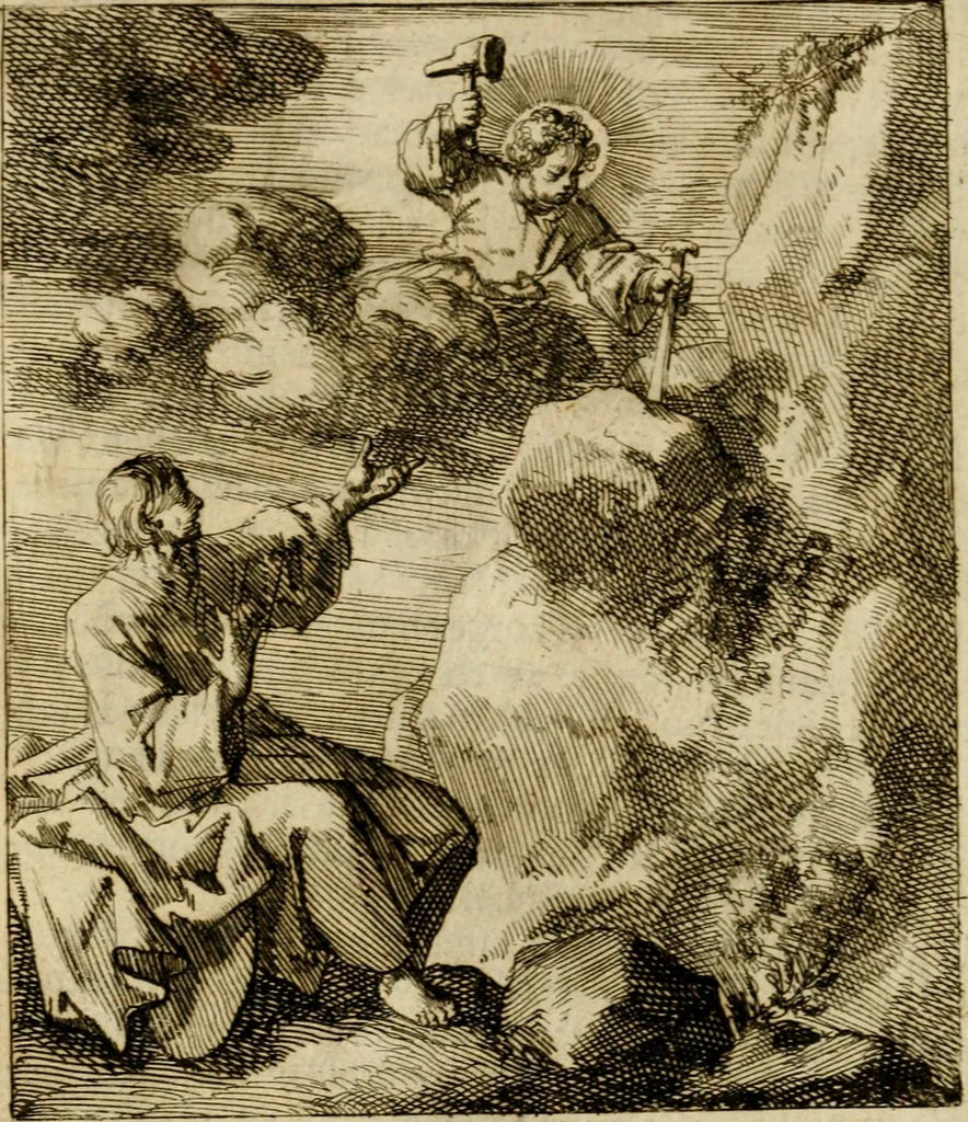 An illustration from De beginselen van Gods koninkryk in den mensch : uitgedrukt in zinnebeelden, 1689, leaf 105