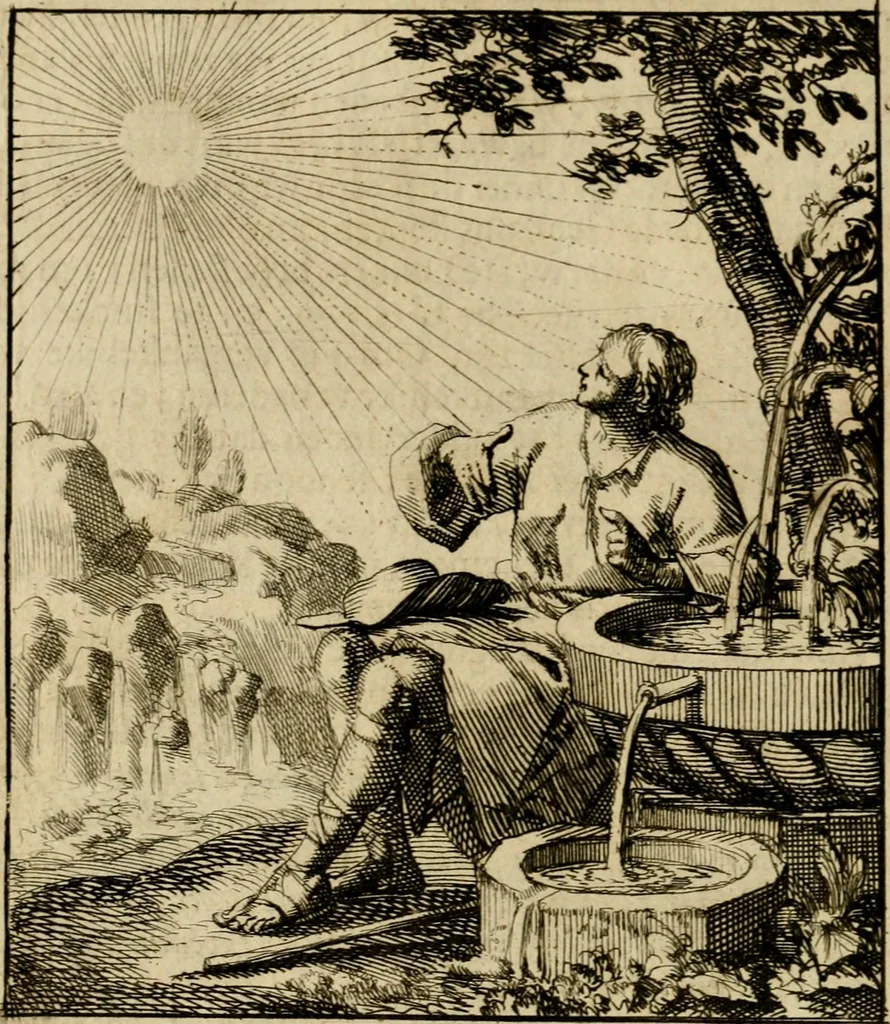 An illustration from De beginselen van Gods koninkryk in den mensch : uitgedrukt in zinnebeelden, 1689, leaf 129