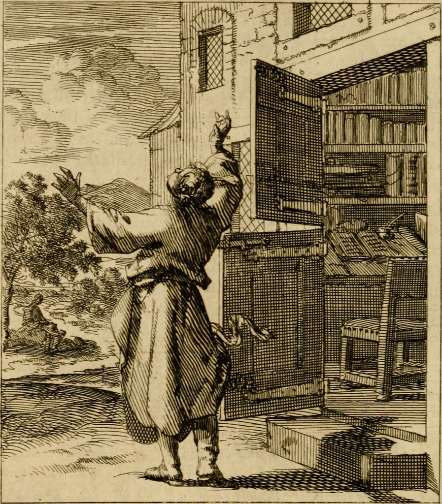 An illustration from De beginselen van Gods koninkryk in den mensch : uitgedrukt in zinnebeelden, 1689, leaf 135