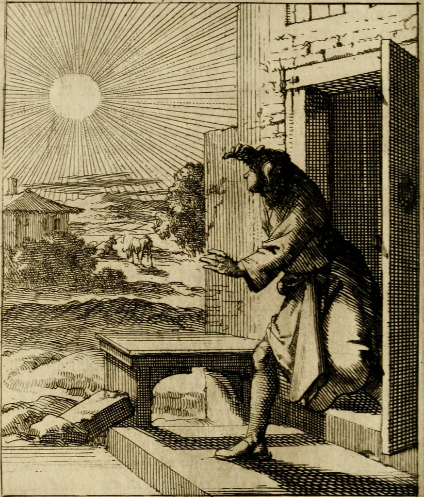 An illustration from De beginselen van Gods koninkryk in den mensch : uitgedrukt in zinnebeelden, 1689, leaf 159
