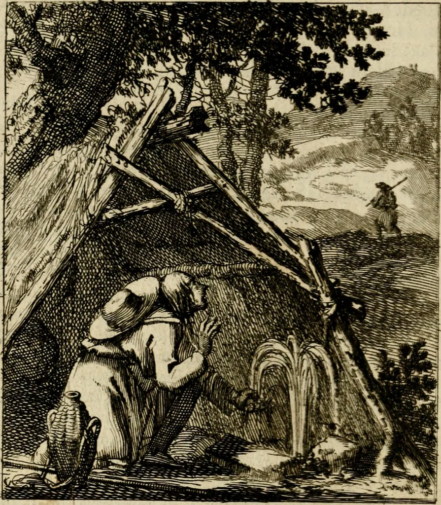 An illustration from De beginselen van Gods koninkryk in den mensch : uitgedrukt in zinnebeelden, 1689, leaf 45