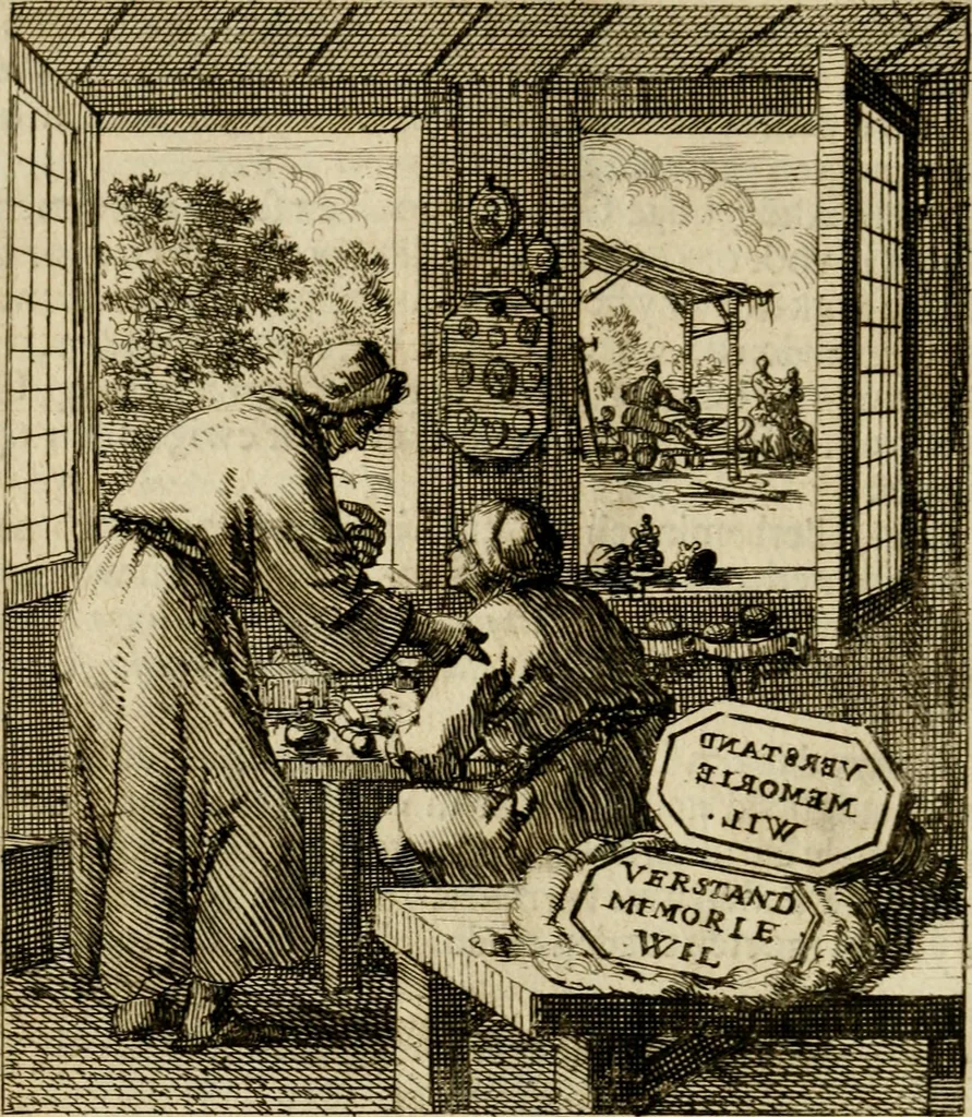 An illustration from De beginselen van Gods koninkryk in den mensch : uitgedrukt in zinnebeelden, 1689, leaf 63