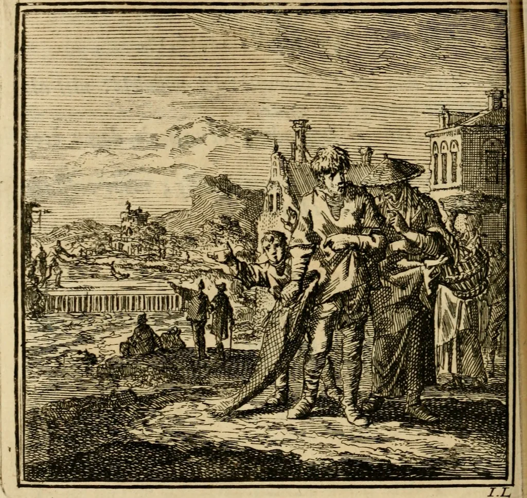 An illustration from De bykorf des gemoeds : honing zaamelende uit allerley bloemen : vervattende over de honderd konstige figuuren : met godlyke spreuken en stichtelyke verzen, 1711, leaf 125