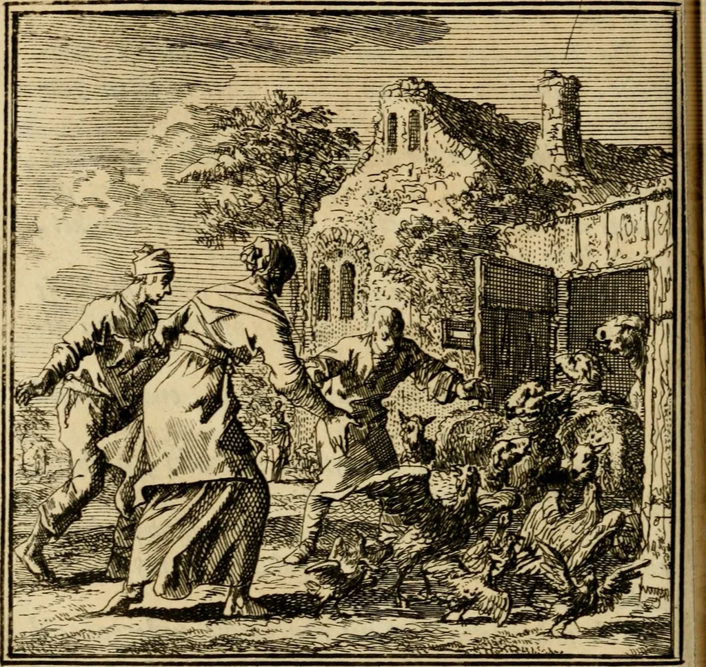 An illustration from De bykorf des gemoeds : honing zaamelende uit allerley bloemen : vervattende over de honderd konstige figuuren : met godlyke spreuken en stichtelyke verzen, 1711, leaf 141