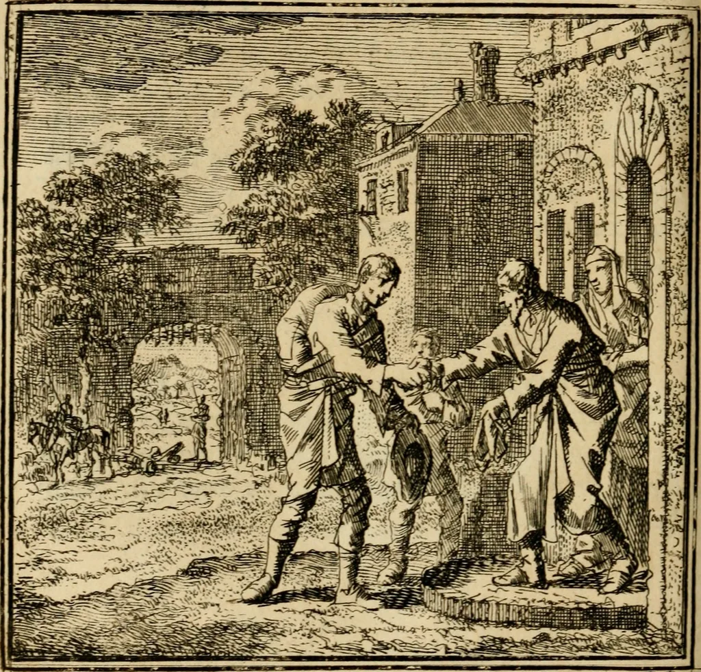 An illustration from De bykorf des gemoeds : honing zaamelende uit allerley bloemen : vervattende over de honderd konstige figuuren : met godlyke spreuken en stichtelyke verzen, 1711, leaf 173