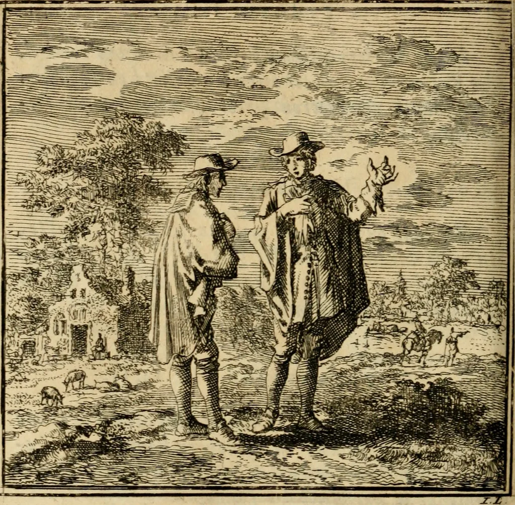 An illustration from De bykorf des gemoeds : honing zaamelende uit allerley bloemen : vervattende over de honderd konstige figuuren : met godlyke spreuken en stichtelyke verzen, 1711, leaf 185