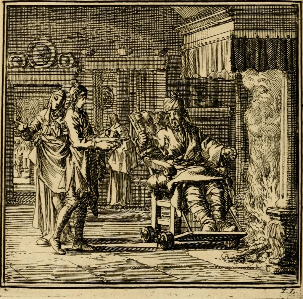 An illustration from De bykorf des gemoeds : honing zaamelende uit allerley bloemen : vervattende over de honderd konstige figuuren : met godlyke spreuken en stichtelyke verzen, 1711, leaf 189
