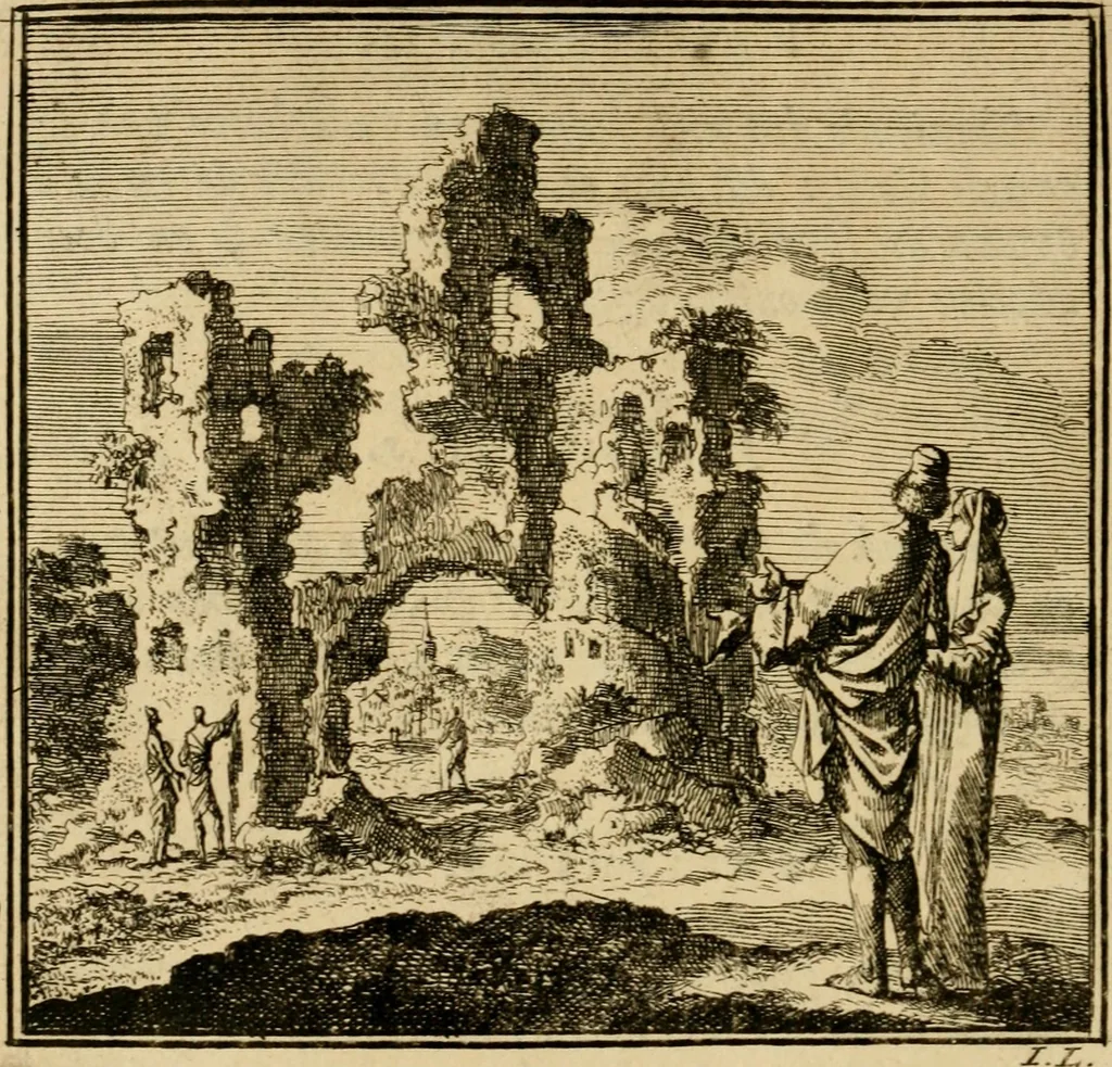 An illustration from De bykorf des gemoeds : honing zaamelende uit allerley bloemen : vervattende over de honderd konstige figuuren : met godlyke spreuken en stichtelyke verzen, 1711, leaf 21