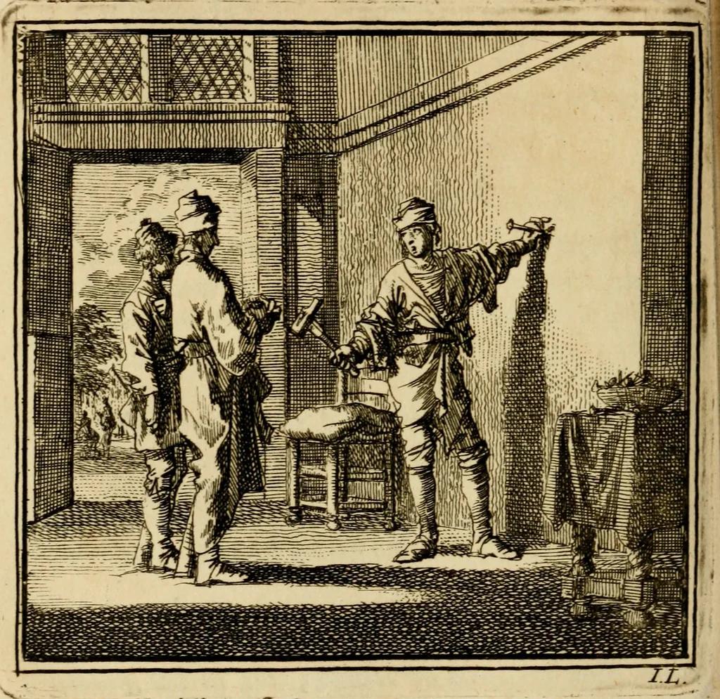An illustration from De bykorf des gemoeds : honing zaamelende uit allerley bloemen : vervattende over de honderd konstige figuuren : met godlyke spreuken en stichtelyke verzen, 1711, leaf 285