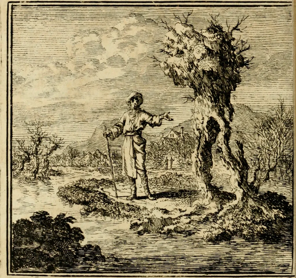 An illustration from De bykorf des gemoeds : honing zaamelende uit allerley bloemen : vervattende over de honderd konstige figuuren : met godlyke spreuken en stichtelyke verzen, 1711, leaf 37