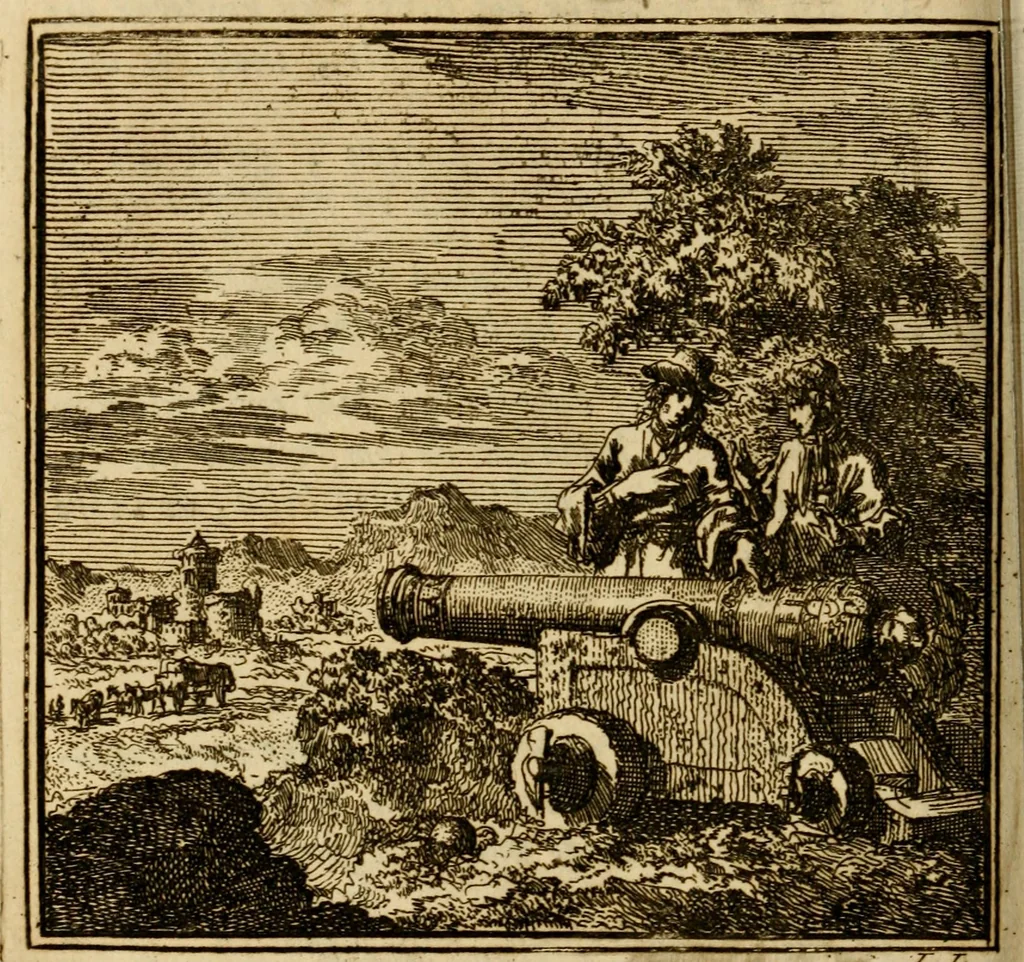 An illustration from De bykorf des gemoeds : honing zaamelende uit allerley bloemen : vervattende over de honderd konstige figuuren : met godlyke spreuken en stichtelyke verzen, 1711, leaf 381