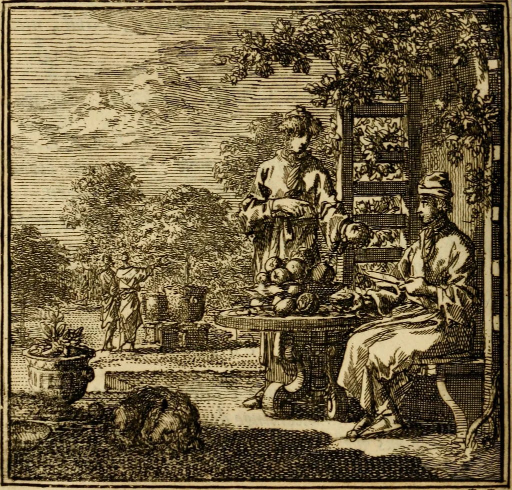 An illustration from De bykorf des gemoeds : honing zaamelende uit allerley bloemen : vervattende over de honderd konstige figuuren : met godlyke spreuken en stichtelyke verzen, 1711, leaf 385