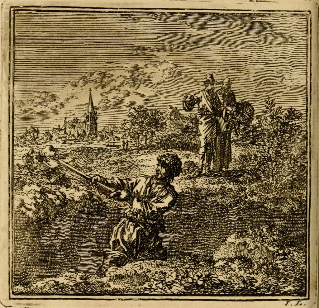 An illustration from De bykorf des gemoeds : honing zaamelende uit allerley bloemen : vervattende over de honderd konstige figuuren : met godlyke spreuken en stichtelyke verzen, 1711, leaf 405