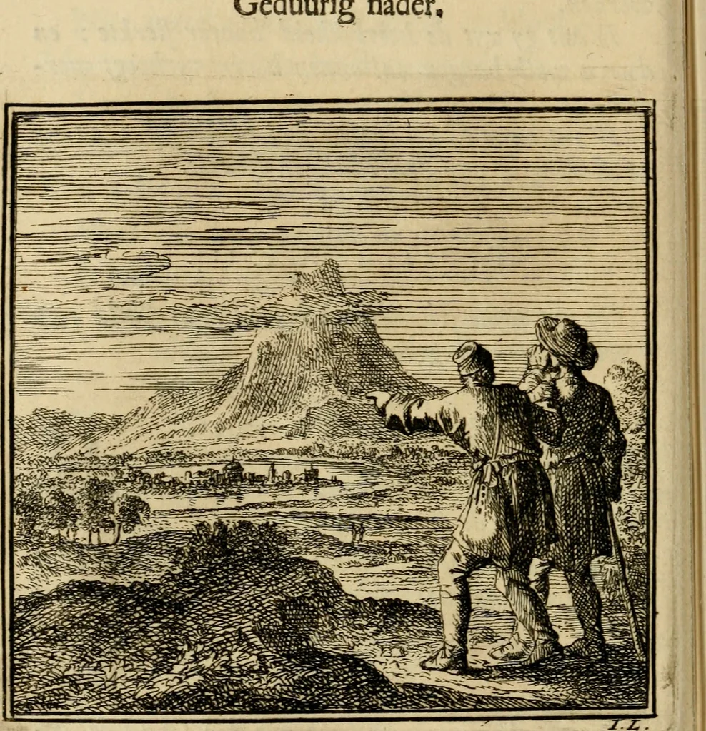 An illustration from De bykorf des gemoeds : honing zaamelende uit allerley bloemen : vervattende over de honderd konstige figuuren : met godlyke spreuken en stichtelyke verzen, 1711, leaf 45