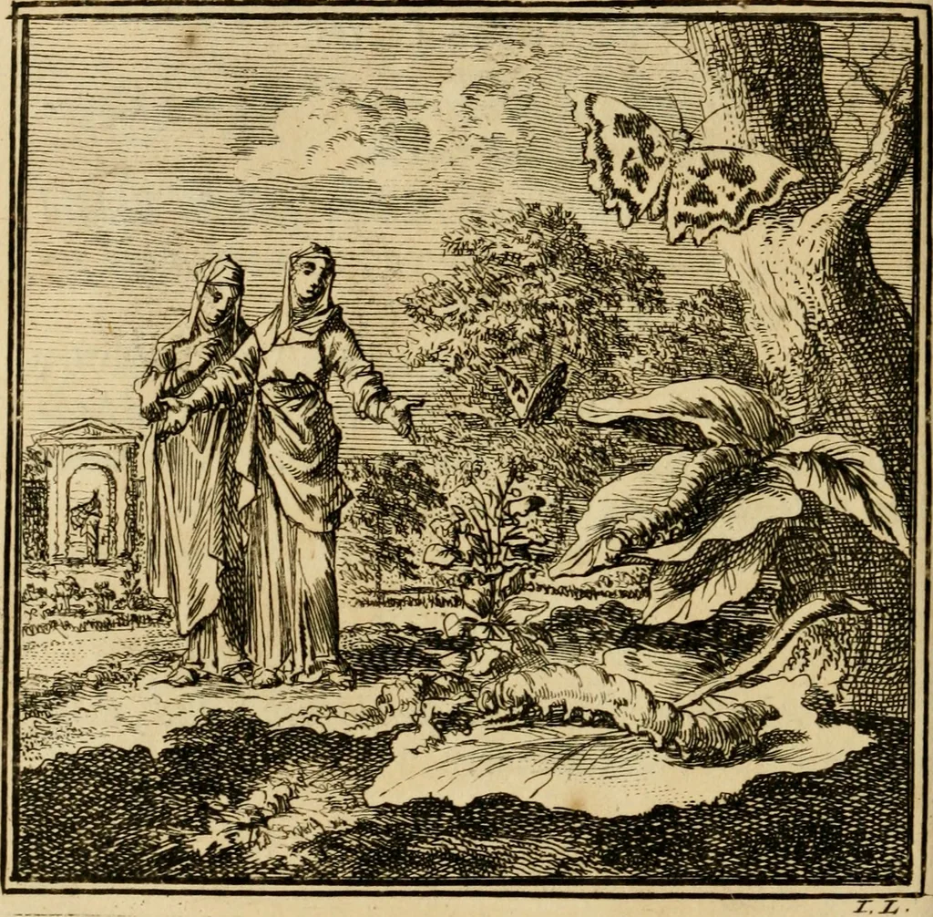An illustration from De bykorf des gemoeds : honing zaamelende uit allerley bloemen : vervattende over de honderd konstige figuuren : met godlyke spreuken en stichtelyke verzen, 1711, leaf 65